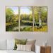 Loon Peak® Birches By The River In Silent Green Nature - 3 Piece Painting on Canvas Metal in Black/Gray/Green | 32 H x 48 W x 1 D in | Wayfair