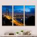 Latitude Run® Bay Bridge San Francisco - 3 Piece Floater Frame Photograph on Canvas Metal in Black/Blue/Orange | 32 H x 48 W x 1 D in | Wayfair