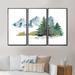 Loon Peak® Pine Trees In Mountain Landscape - 3 Piece Painting on Canvas Canvas, Wood in White | 28 H x 36 W x 1 D in | Wayfair