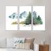 Loon Peak® Pine Trees In Mountain Landscape - 3 Piece Painting on Canvas Metal in Blue/Gray/Green | 32 H x 48 W x 1 D in | Wayfair