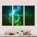 Orren Ellis Glowing Green Circles - Abstract Framed Canvas Wall Art Set Of 3 Metal in Blue/Green | 32 H x 48 W x 1 D in | Wayfair