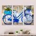 Red Barrel Studio® Vintage Blue Bike w/ Flowers - Industrial Framed Canvas Wall Art Set Of 3 Canvas, Wood in White | 20 H x 36 W x 1 D in | Wayfair