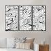 Winston Porter Black & Floral Pattern - Patterned Framed Canvas Wall Art Set Of 3 Canvas, Wood in White | 28 H x 36 W x 1 D in | Wayfair