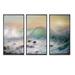 Rosecliff Heights Mountains Of Waves - 3 Piece Floater Frame Painting on Canvas Metal in Blue/Brown | 32 H x 48 W x 1 D in | Wayfair