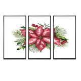 The Holiday Aisle® Holly Mistletoe Berries & Christmas Fir Branch III - 3 Piece Painting on Canvas Metal in Green/Red/White | Wayfair
