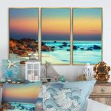 Rosecliff Heights Sunset Over Blue Sky - 3 Piece Floater Frame Photograph on Canvas Canvas, Wood in White | 20 H x 36 W x 1 D in | Wayfair