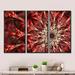 Red Barrel Studio® Red Symmetrical Flowers Pattern - 3 Piece Floater Frame Graphic Art on Canvas redMetal | 32 H x 48 W x 1 D in | Wayfair