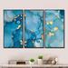 Everly Quinn Blue & Gold Luxury Abstract Fluid Art II - 3 Piece Floater Frame Graphic Art on Canvas Canvas, in White | 28 H x 36 W x 1 D in | Wayfair