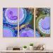 Everly Quinn Purple & Gold Luxury Abstract Fluid Art I - 3 Piece Floater Frame Graphic Art on Canvas Canvas, in White | Wayfair