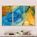 Everly Quinn Blue & Gold Luxury Abstract Fluid Art I - 3 Piece Floater Frame Graphic Art on Canvas Canvas, in White | 28 H x 36 W x 1 D in | Wayfair