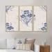 Red Barrel Studio® Vintage Blue Farmhouse Flower I - 3 Piece Floater Frame Painting on Canvas Metal in Blue/White | 32 H x 48 W x 1 D in | Wayfair