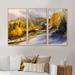 Loon Peak® Autumn Landscape w/ Yellow Orange, Green Trees - Traditional Framed Canvas Wall Art Set Of 3 Canvas, in White | Wayfair