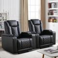 Winston Porter Faux Power Recliner w/ Cup Holder, USB Port, & Storage Faux /Stain Resistant in Black | 42.5 H x 35.4 W x 33 D in | Wayfair