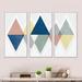 George Oliver Geometrical Composition Triangles III - Mid-Century Modern Framed Canvas Wall Art Set Of 3 Canvas, in White | Wayfair