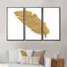 Dakota Fields Glam Pure Gold Feather II - Traditional Framed Canvas Wall Art Set Of 3 Canvas, Wood in White | 28 H x 36 W x 1 D in | Wayfair