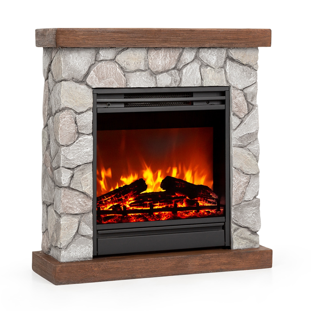 KlarsteinLienz Elektrischer Kamin 1800W Steindekor Polystone FernbedienungHellgrau Image