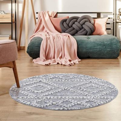 Hochflor-Teppich CARPET CITY "Focus 3022", grau, H:20mm Ø:160cm, Polypropylen, Teppiche, Boho-Teppich, Hochtief-Muster/ 3D-Effekt, für Wohnzimmer, Schlafzimmer Image