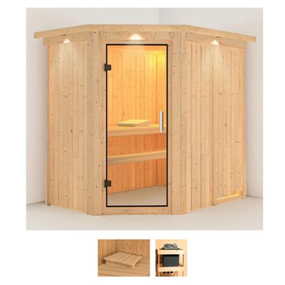 Sauna KARIBU "Swantje", beige (naturbelassen), ohne Ofen, (ohne Ofen), Saunen, ohne Ofen
