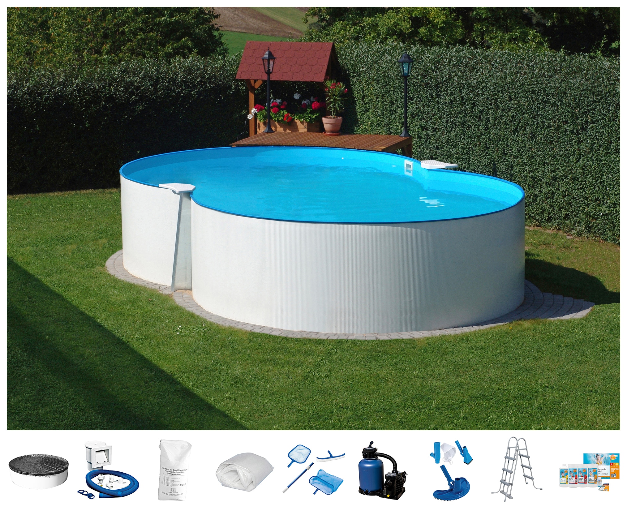 Achtformpool KONIFERA "Monaco II", weiß, B:300cm H:120cm L:470cm, Schwimmbecken, 10 tlg., BxLxH: 300x470x120 cm Image