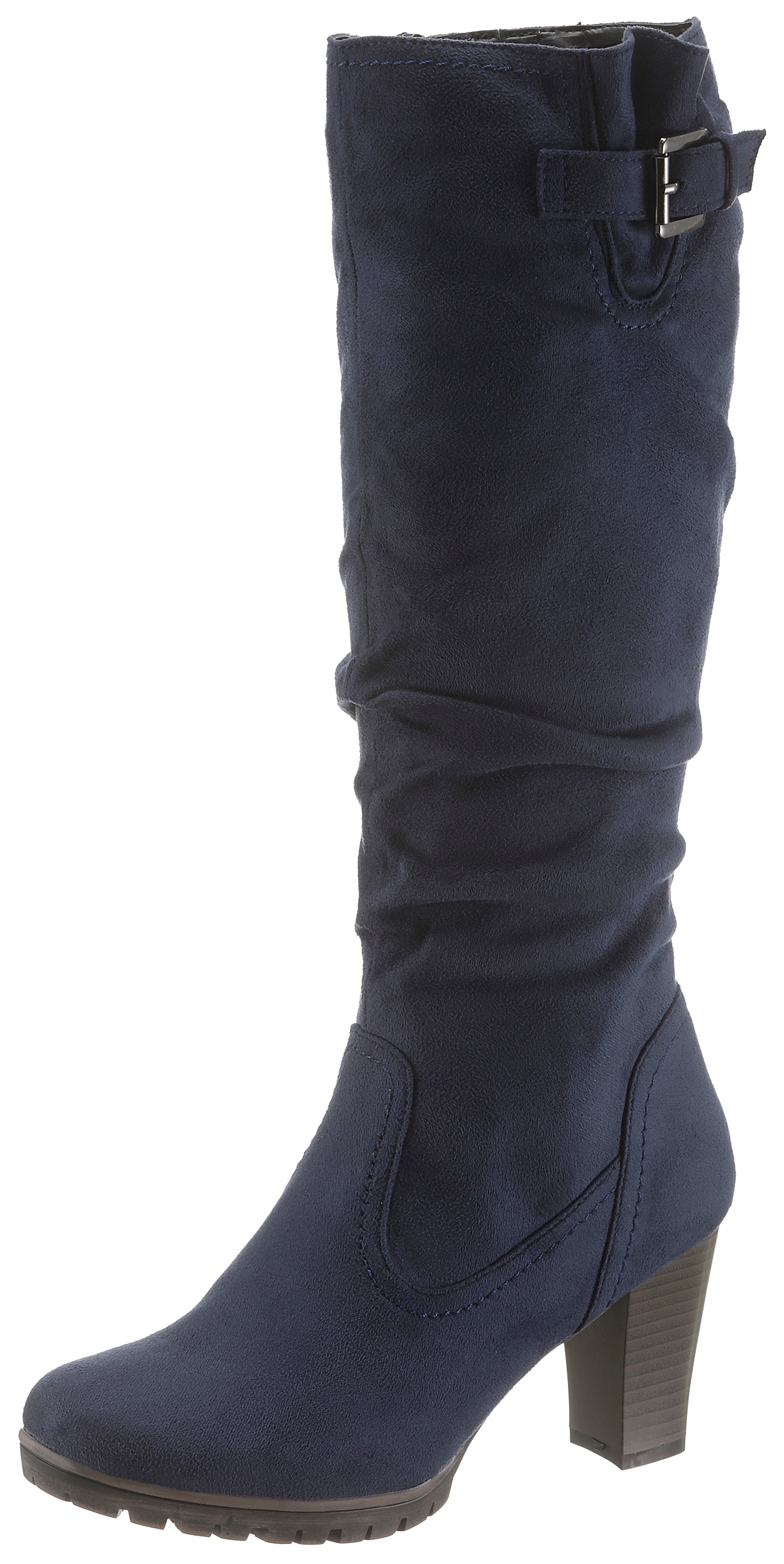Stiefel ANISTON SHOES, Damen, Gr. 39, Normalschaft, blau (navy), Textil, Veloursleder, Schuhe Stiefel, mit Raffungen am slouchy Schaft - NEUE KOLLEKTION