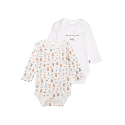 Body LILIPUT "Very Cute Baby", Baby, Gr. 50/56, EURO-Größen, weiß (weiß, beige), 100% Baumwolle, bedruckt, lang, Langarm, Bodies, aus extra weichem Material Image