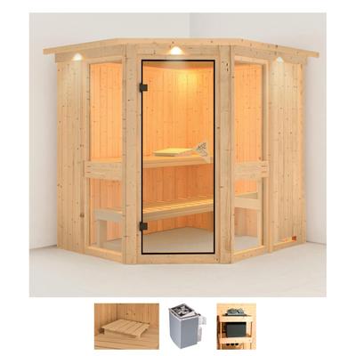 Sauna KARIBU "Aline 1", beige (naturbelassen), Saunaofen, integrierte Steuerung, 9 kW, Saunen, 9-kW-Ofen mit integrierter Steuerung