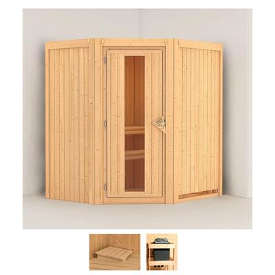 Sauna KARIBU "Tomke", beige (naturbelassen), ohne Ofen, (ohne Ofen), Saunen, ohne Ofen