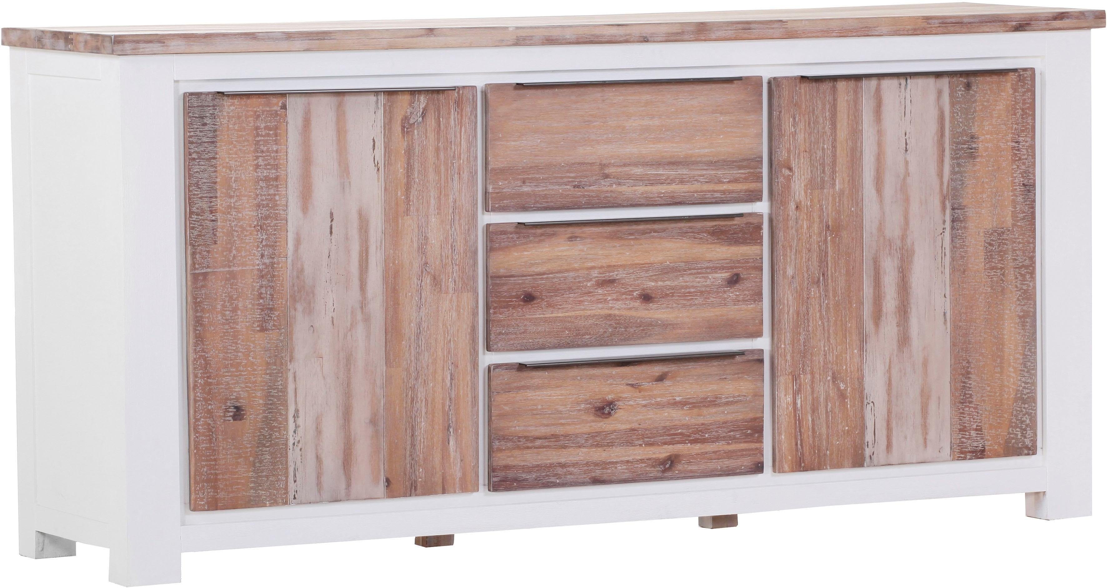 Sideboard GUTMANN FACTORY "Tampa", weiß (weiß, natur), B:180cm H:86cm T:48cm, Holz teilmassiv, Sideboards, Kommode in modernem Vintage Stil, Breite 180 cm
