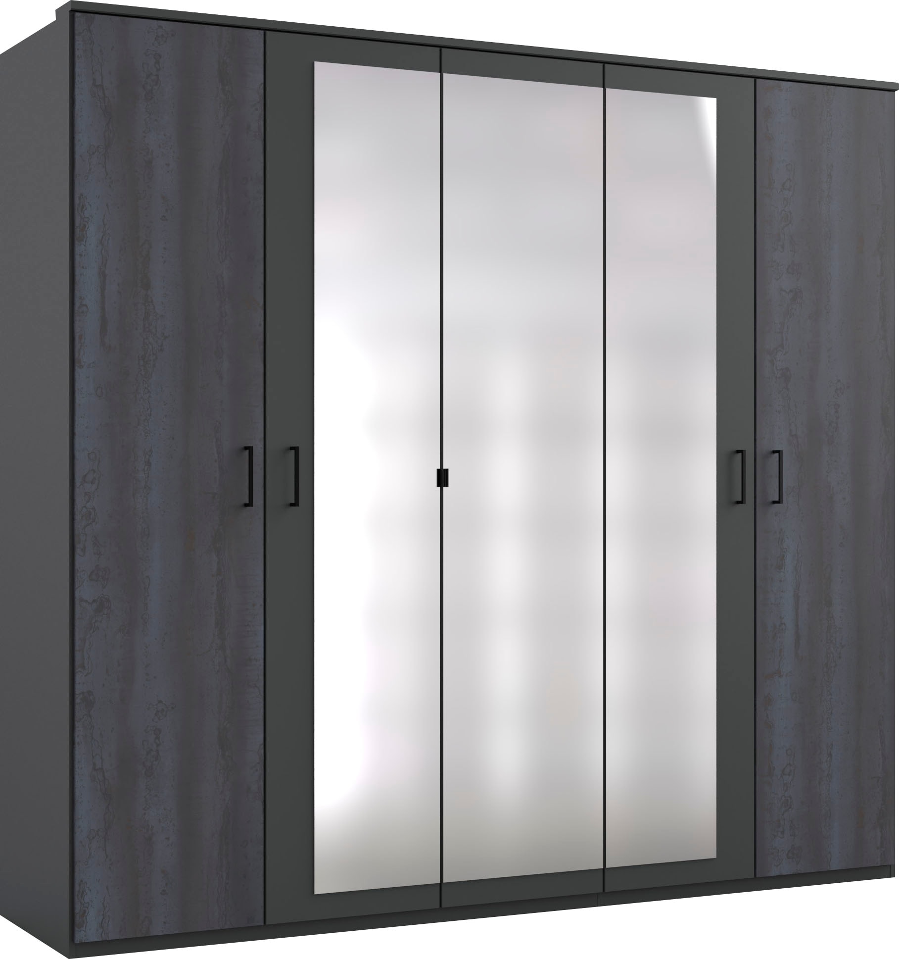 Drehtürenschrank WIMEX "Kopenhagen", grau (digi steel optik, graphit), B:225cm H:208cm T:58cm, Spanplatte, Schränke, Drehtürenschrank, mit Kranzblende