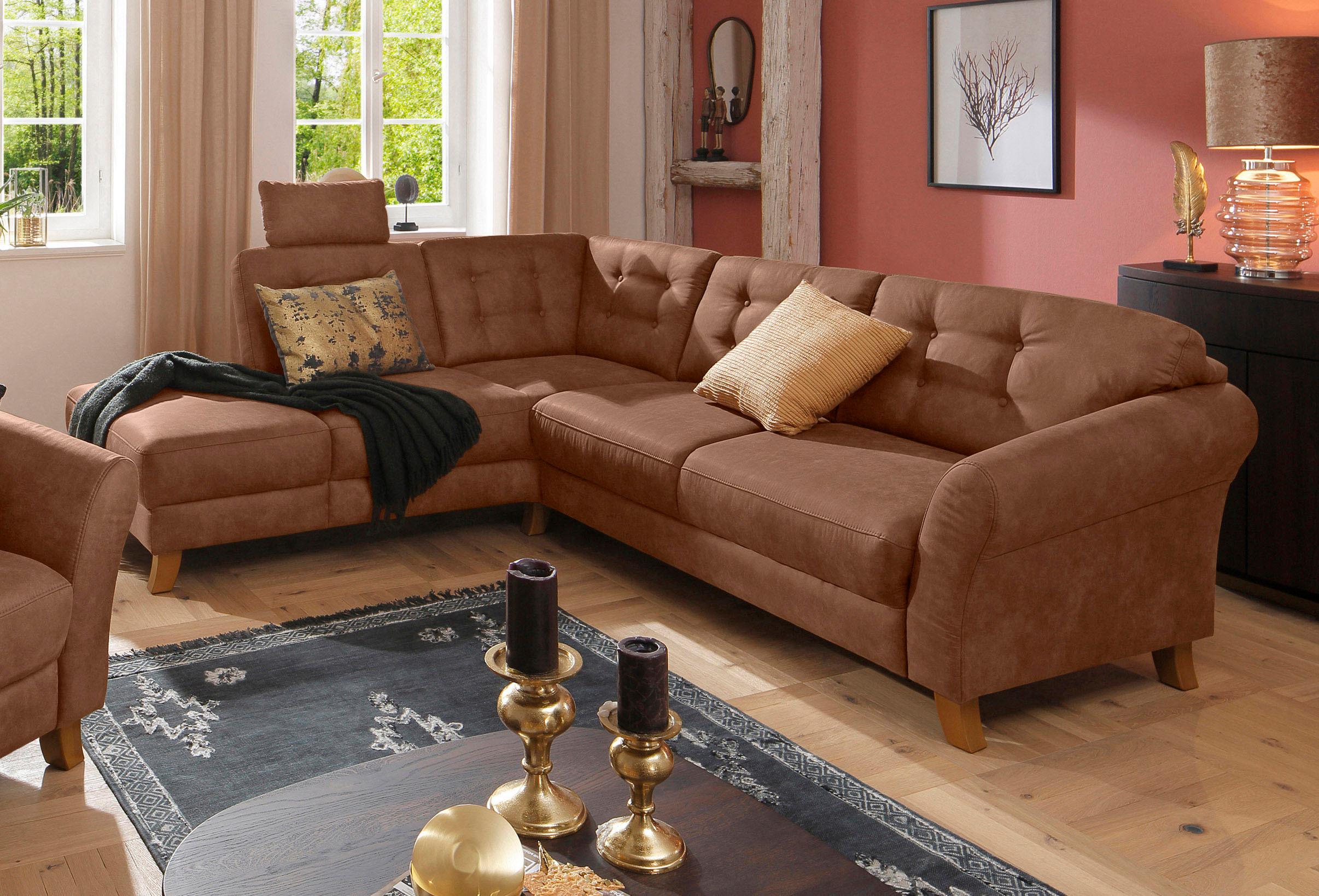 Ecksofa HOME AFFAIRE "Trondheim L-Form", braun (cognac), B:260cm H:89cm T:90cm, Struktur weich ( 97% Polyester, 3% Baumwolle);Luxus-Microfaser ALTARA NUBUCK (100% Polyester);Luxus-Microfaser Lederoptik (100% Polyester), Sofas, Ecksofa, mit Federkern