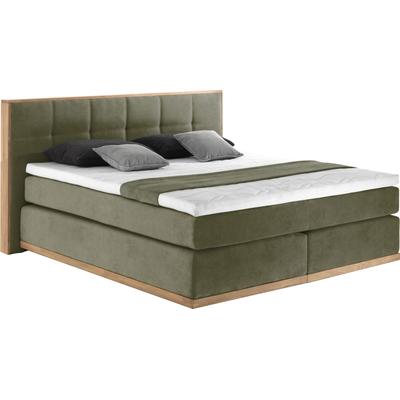 Boxspringbett PLACES OF STYLE "Vinton", grün (olive), B:180cm L:213cm, Komplettbetten, Boxspringbett, aus massiver Eiche, verschiedene Härtegrade (auch H4) Image