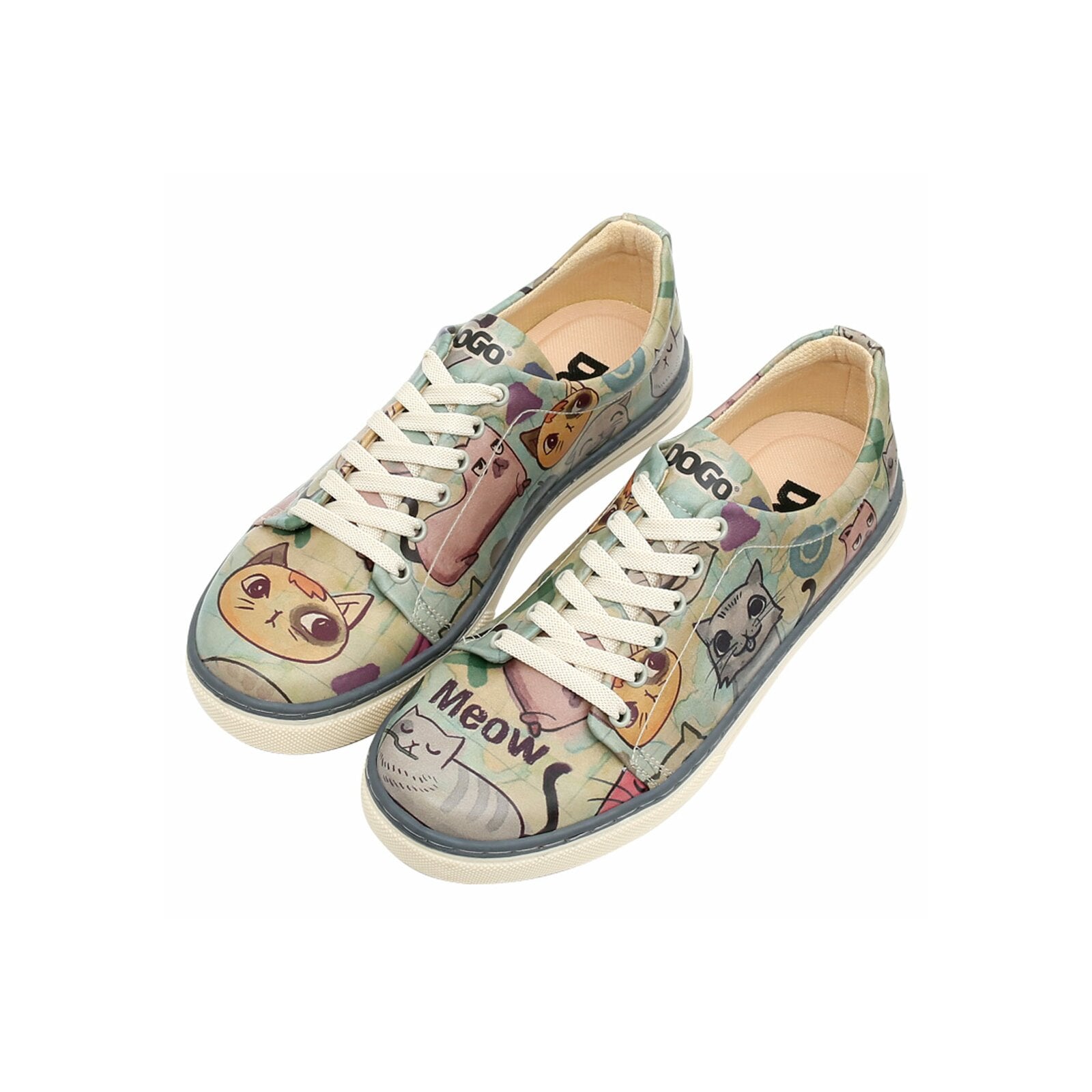 Sneaker DOGO "Classic Schnürsneaker Cats Of The World Damen Sneaker", Damen, Gr. 39, Normalschaft, bunt (mehrfarbig), Lederimitat, Schuhe Sneaker, Handgefertigt