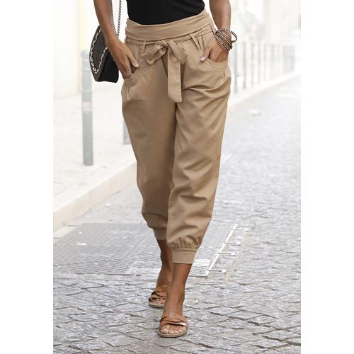 Strandhose BUFFALO Gr. 40, N-Gr, grau (taupe) Damen Hosen aus Leinen-Mix, Leinenhose, Sommerhose, Strandmode