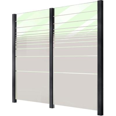 Zaun STAKET PRO, grau (anthrazit), Pfosten: 3 St., Aluminium, Glas, Zaunelemente, Glaszaun, Gesamtlänge: 2,289 m, 3 Pfos