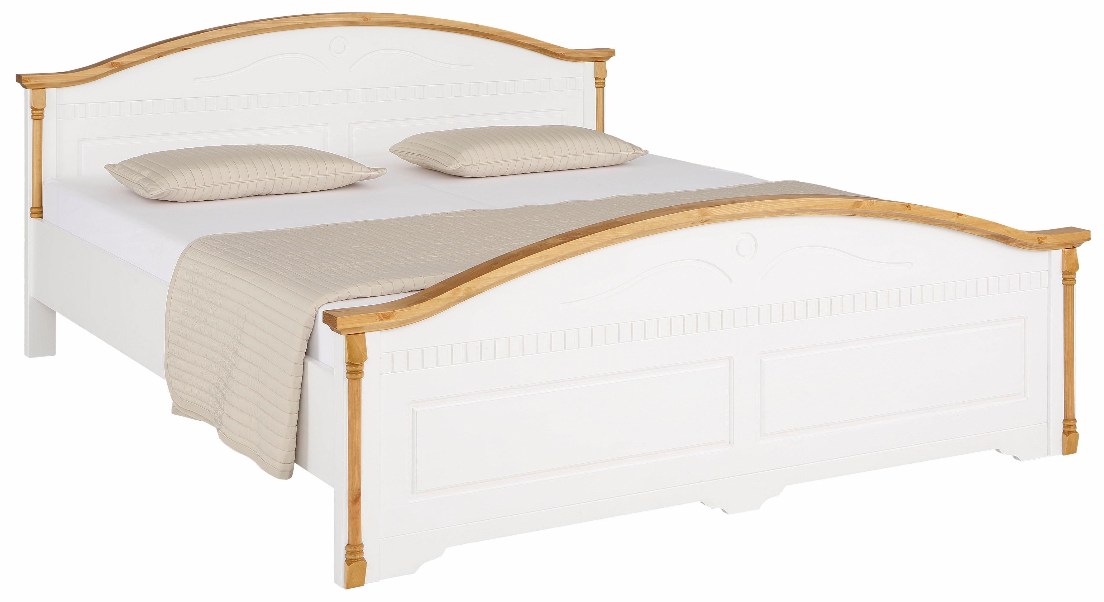 Massivholzbett HOME AFFAIRE "Graz, hohe Belastbarkeit, klassischer Landhausstil, FSC zertifiziert", weiß (weiß, honig), B:191,8cm L:209cm, Betten, mit dekorativen Fräsungen, inklusive Lattenrost