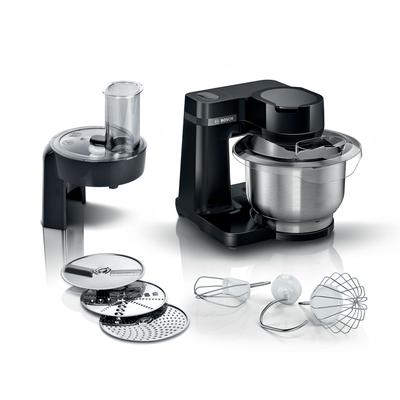 BOSCH Küchenmaschine "MUMS2EB01 MUM Serie 2", schwarz, B:26,6cm H:26,6cm T:27,7cm, Küchenmaschinen, Durchlaufschnitzler, 3 Reibescheiben, Patisserieset Edelstahl Image