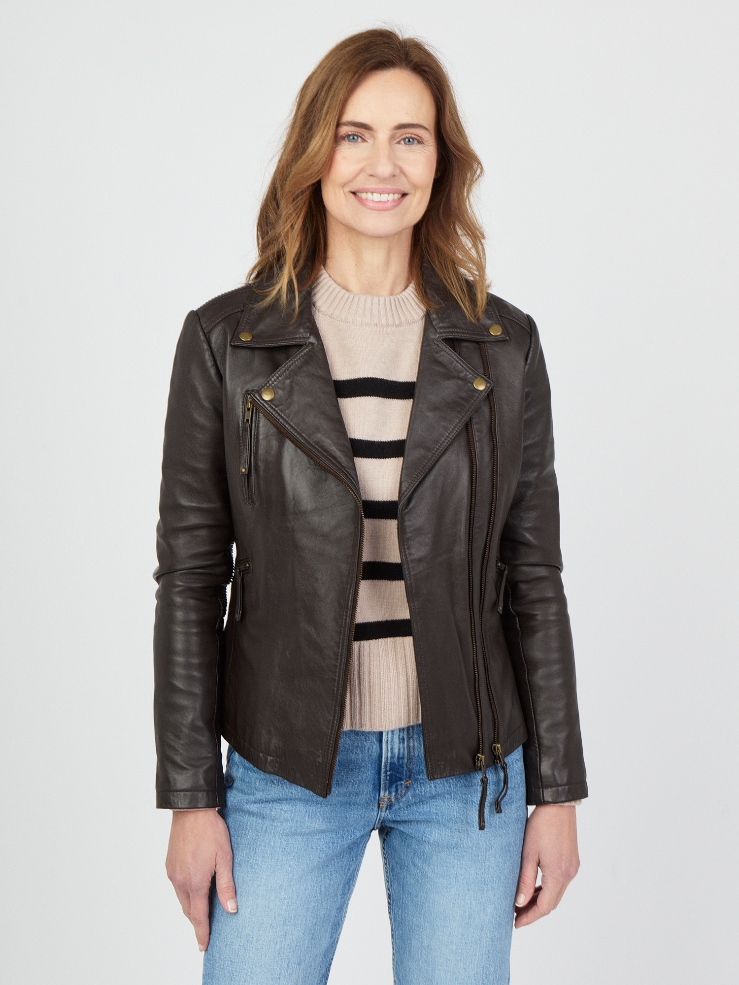 Bikerjacke JCC "7080", Damen, Gr. 42, braun, Obermaterial: 100% Leder Schaf; Futter: 100% Baumwolle; Ärmelfutter: 100% Polyester, Jacken Image