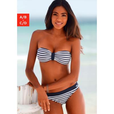 Bandeau-Bikini-Top VENICE BEACH "Summer", Damen, Gr. 34, Cup C/D, bunt (weiß, marine, gestreift), Xtra Life LYCRA, bedruckt, gemustert, geblümt, gestreift, Bikini-Oberteile, mit kontrastfarbener Schlaufe Image