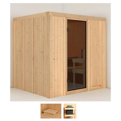 Sauna KARIBU "Sodin", beige (naturbelassen), ohne Ofen, (ohne Ofen), Saunen, ohne Ofen