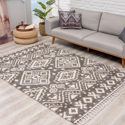 Hochflor-Teppich CARPET CITY "Pulpy 541" Gr. 33, grau, B:80cm H:30mm L:250cm, Kunstfaser, Teppiche, Fransenteppich, besonders weich, mit Fransen, Ethno Look Image