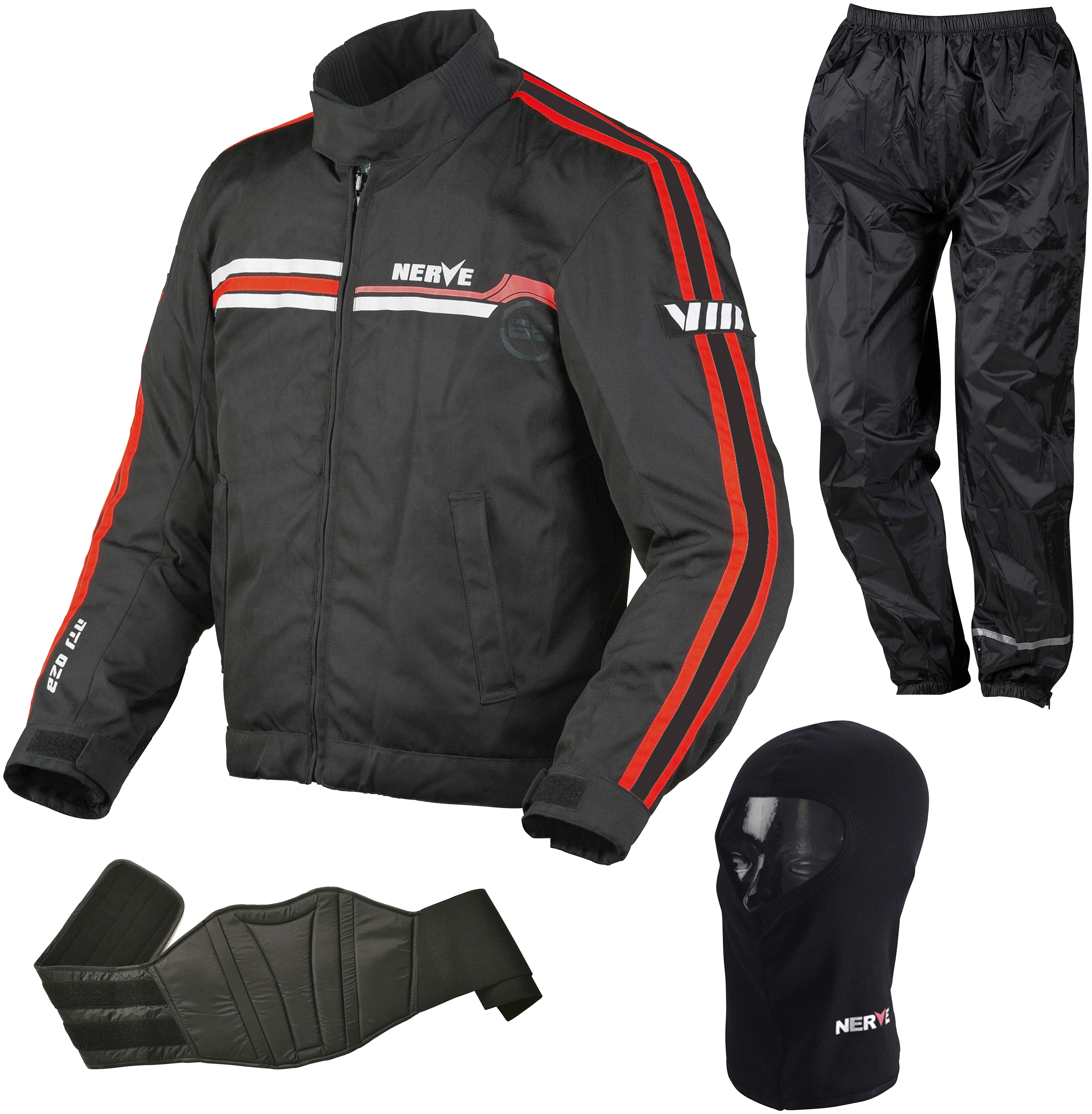 Motorradkombi NERVE "Nerve 4-teiliges Set Swift" Gr. M, schwarz (schwarz, rot), Overalls, M, Obermaterial: 100% Polyester. Innenseite: 100% Polyester Image