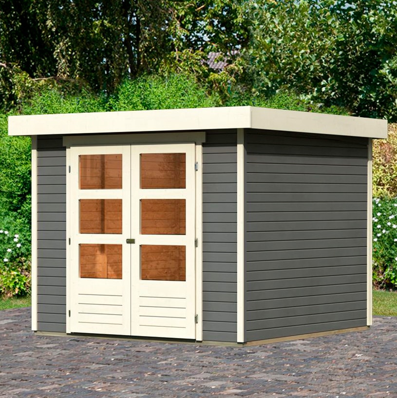 Gartenhaus KARIBU "Arnis 3,5", grau (terragrau), ohne Fußboden, ohne Dacheindeckung, Holzwerkstoff, Gartenhäuser, naturbelassen oder terragrau Image