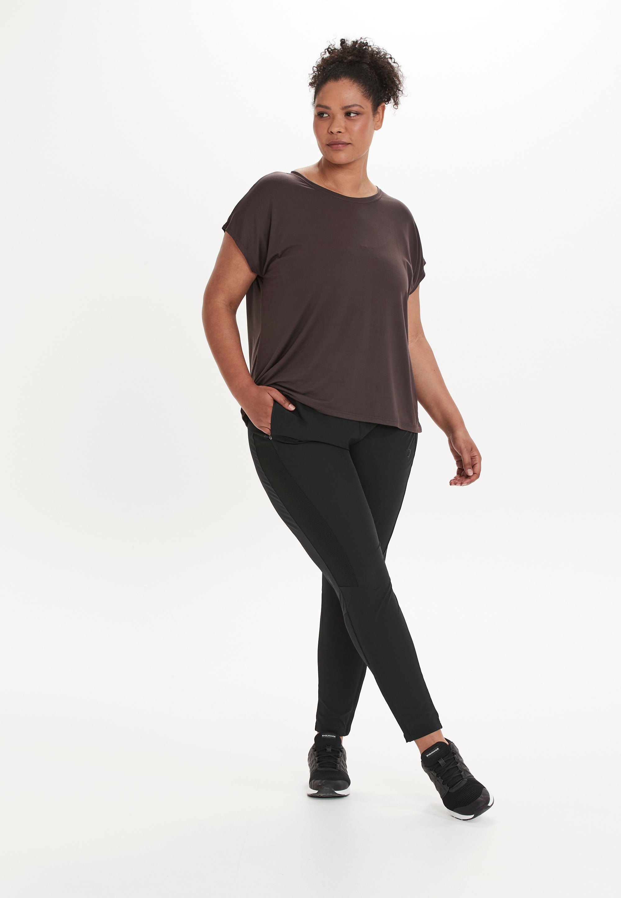 Lauftights Q BY ENDURANCE "ISABELY", Damen, Gr. 48, EURO-Größen, schwarz, 87% Polyester, 13% Elasthan, unifarben, Casual, Hosen, mit breitem Bund