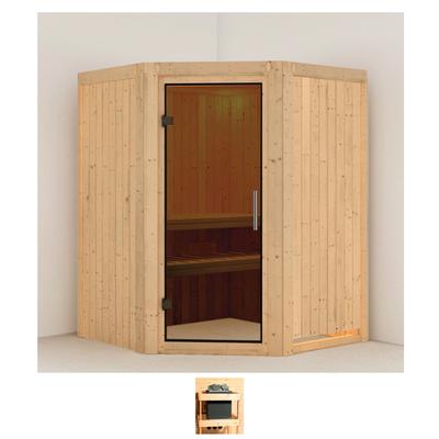 Sauna KARIBU "Nanna", beige (naturbelassen), ohne Ofen, (ohne Ofen), Saunen, ohne Ofen