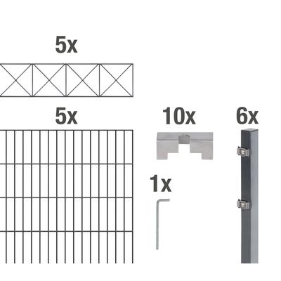 Doppelstabmattenzaun ALBERTS "Nexus", grau (anthrazit), H:100cm, Stahl, Zaunelemente, anthrazit, Höhe: 100-160cm, Gesamt