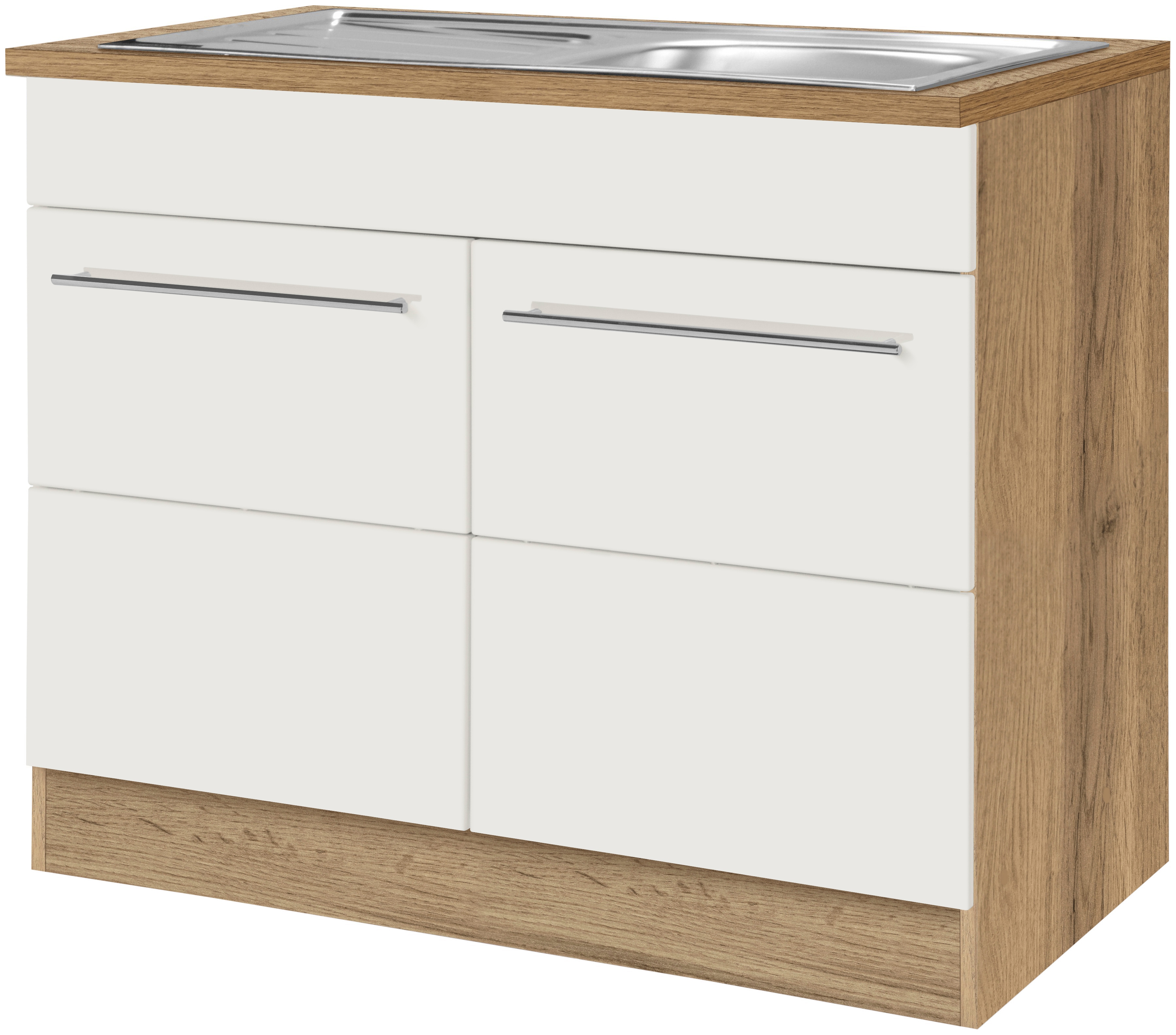 Spülenschrank KOCHSTATION "KS-Wien", weiß (weiß, wotaneiche), B:100cm H:85cm T:60cm, Spanplatte, Schränke, Spülenschrank, Breite 100 cm, inkl. Einbauspüle