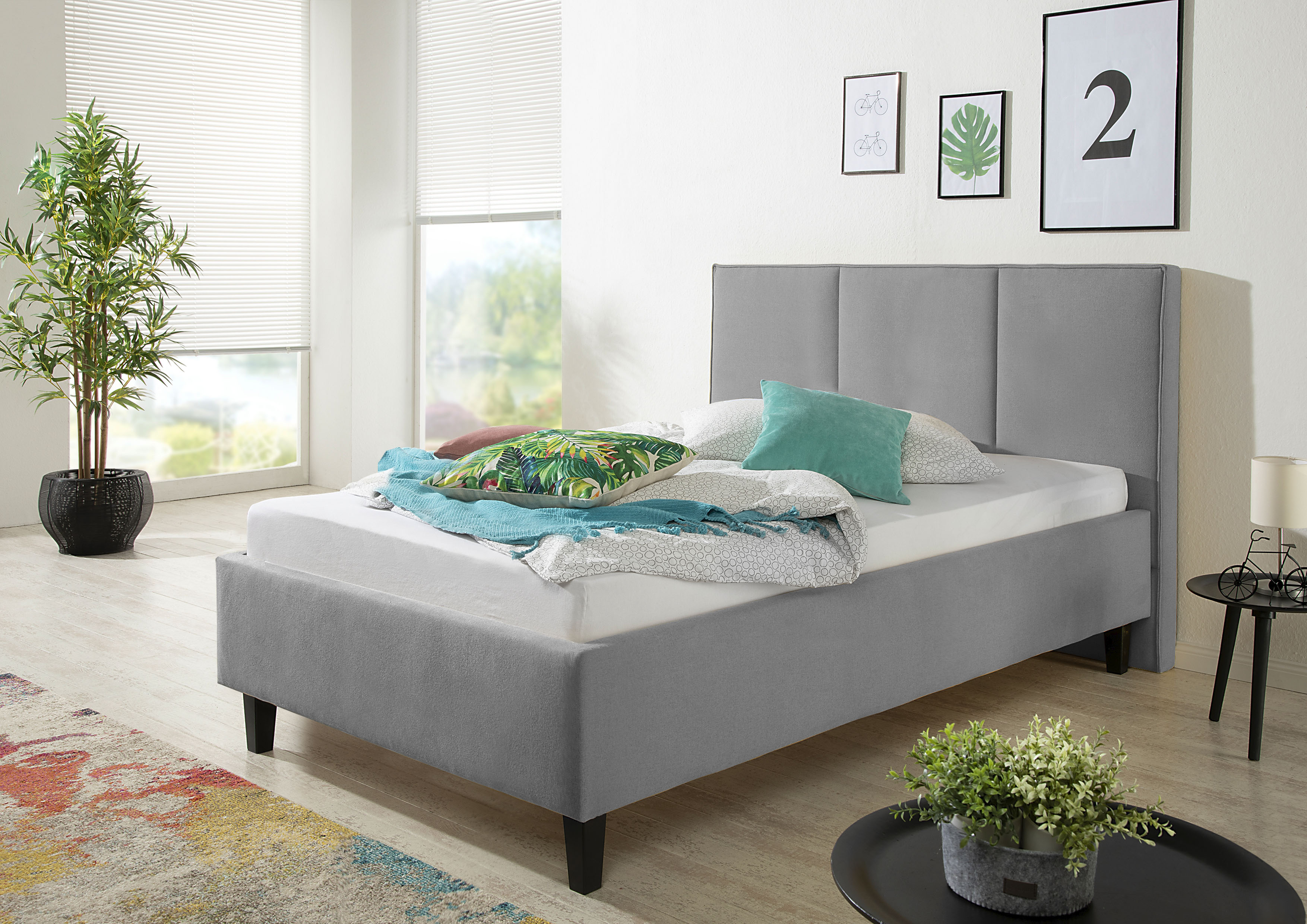 Polsterbett MAINTAL, grau, B:134cm L:220cm, Betten, Polsterbett mit Bettkasten, inklusive Bettkasten