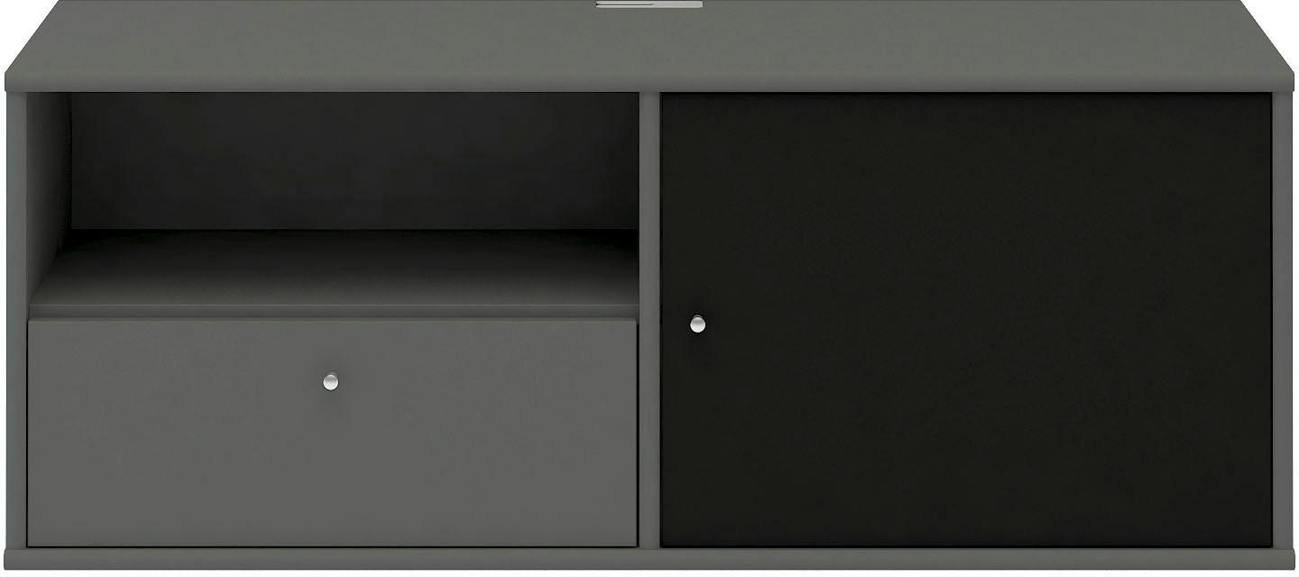 TV-Board HAMMEL FURNITURE "Mistral Fernsehschrank, Medienmöbel, Hängend", grau (graphit), B:108cm H:42cm T:45cm, Sideboards, mit Tür mit Akustikstoff, Kabeldurchführung, Lowboard, B: 108 cm