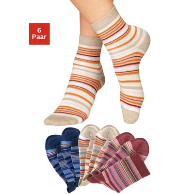 Socken H.I.S, Damen, Gr. 35-38, bunt (2x beige, melange, 2x rot, melange, 2x blau), Baumwolle, Polyamid, Elasthan, geringelt, elastisch, Socken, mit Ringeln Image