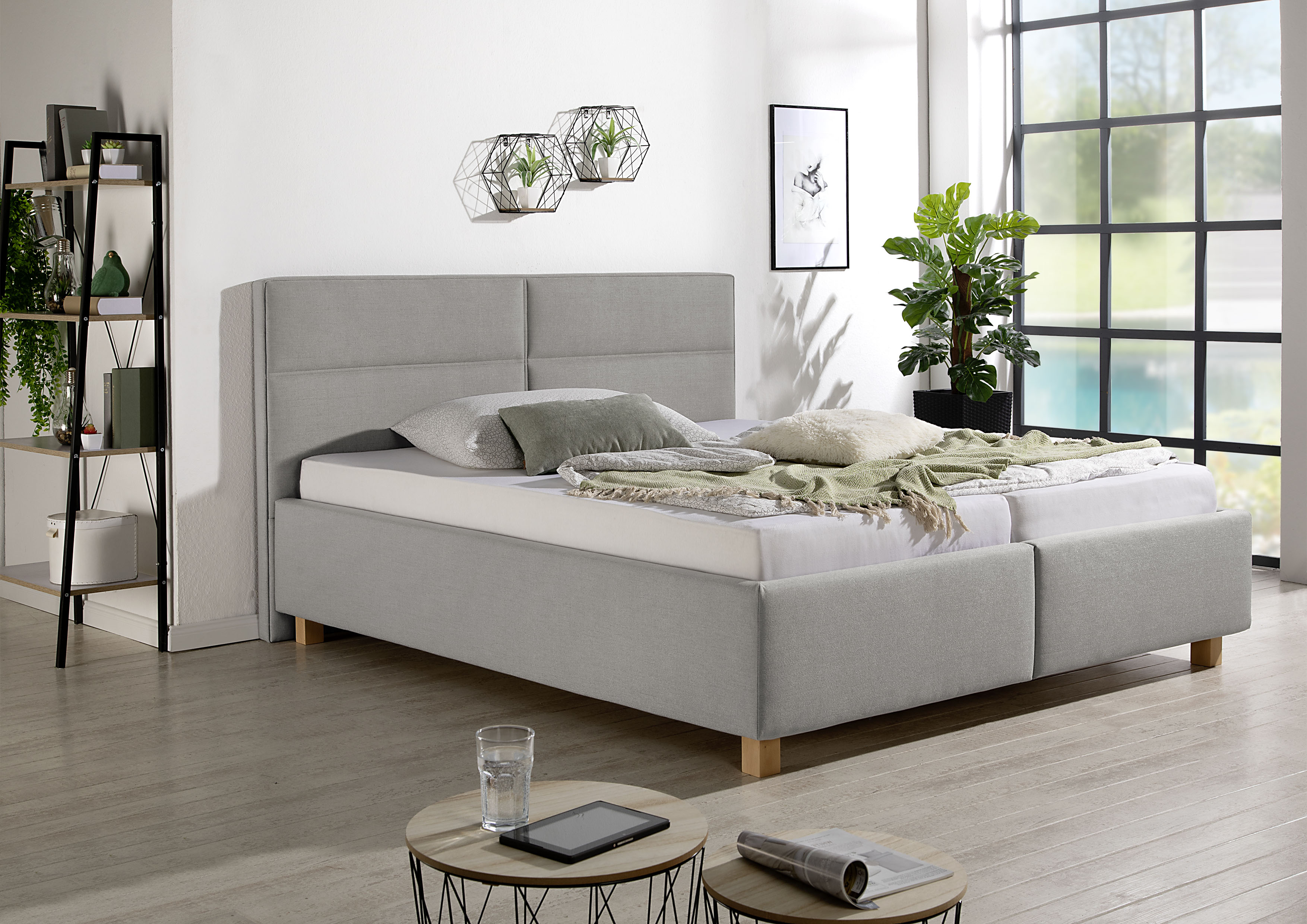 Polsterbett MAINTAL, grau, B:193cm L:214cm, Betten, Polsterbett ohne Bettkasten Polsterbett, inklusive Bettkasten